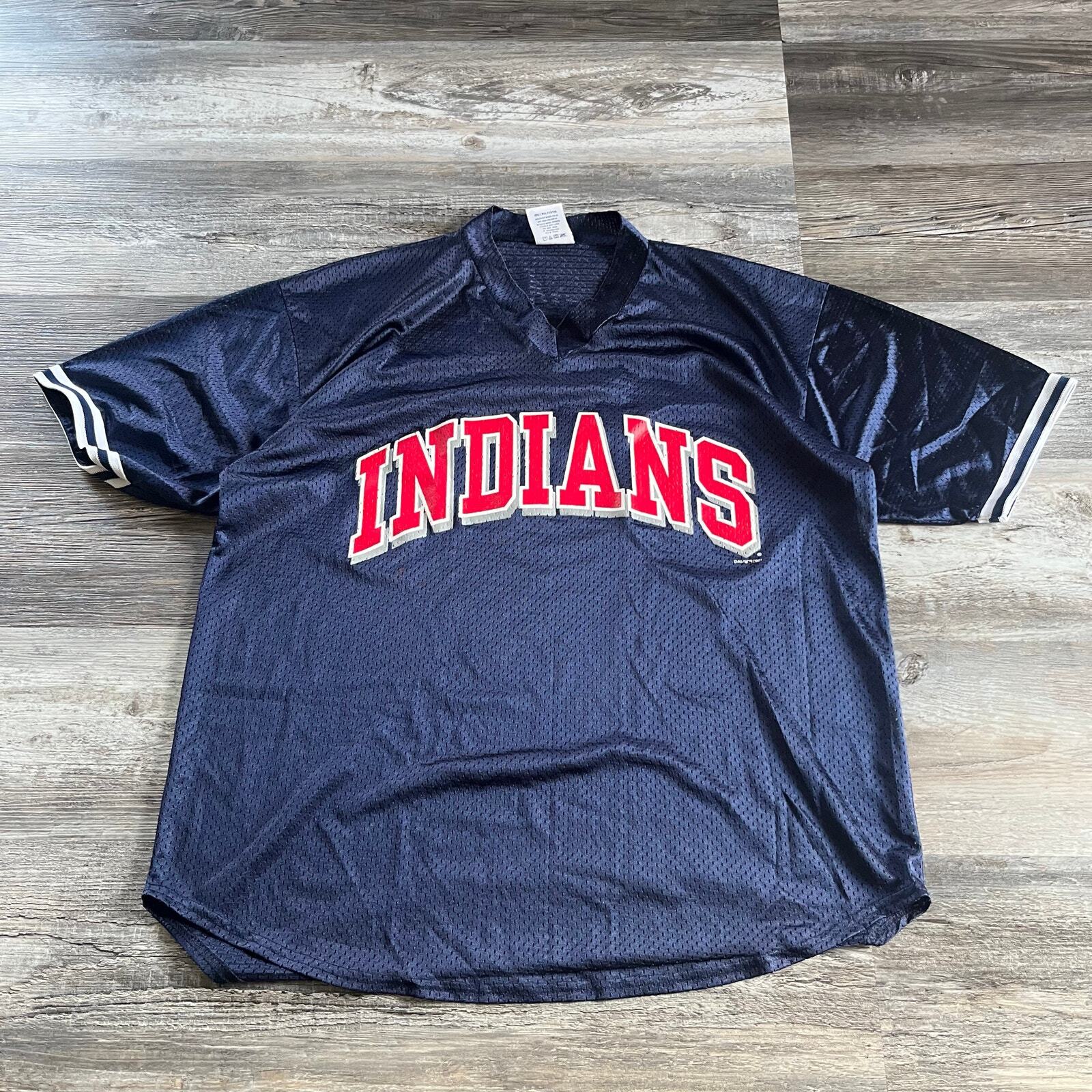 Vintage y2k 2001 True Fan Mens Large Cleveland Indians V Neck Mesh Jersey MLB