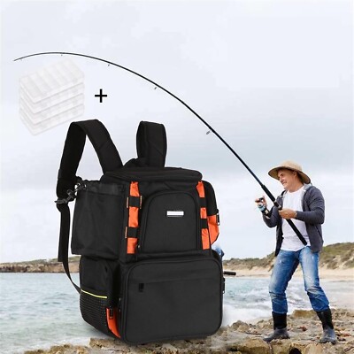 Lixada Black & Orange Fishing Tackle Small Backpack with Rain Cover (C3)