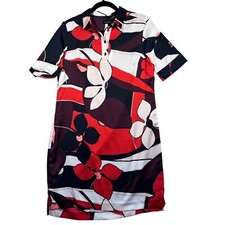 Banana Republic Floral Print Short Sleeve Polo Dress Red Black White Women's 4