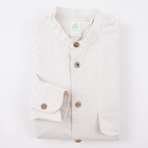 Finamore Napoli S/S 25 Cream Woven Cotton-Linen Overshirt M (Eu 40) NWT Shirt - Picture 2 of 9