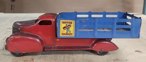Motor delivery market tin pickup truck stamped steel vintage kids toy original - Picture 7 of 13