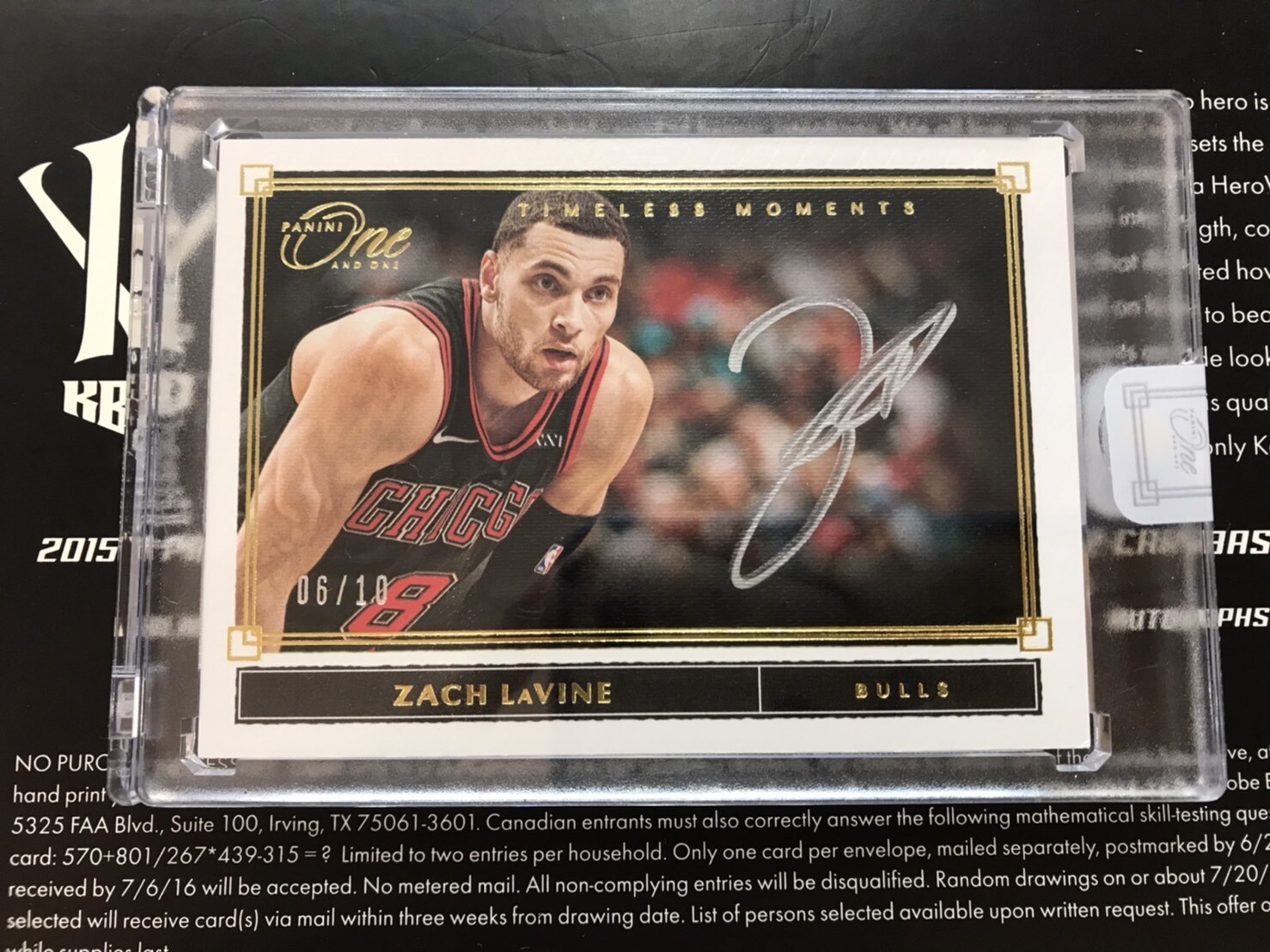 Image 1 - 2019-20-Panini-One-and-One-Zach-LaVine-Timeless-Moments-On-Card-AUTO-10-SP