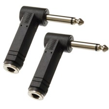 2pcs Right-Angle 1/4" 6.35mm TS Mono Male to 1/4" Mono Female Audio Adapter