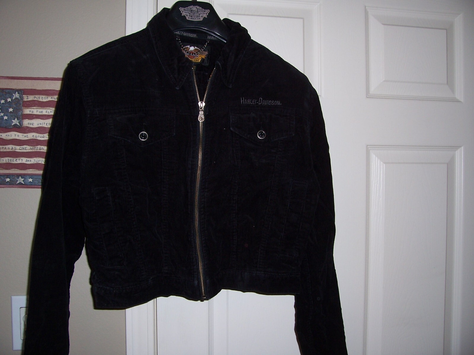 Womens HARLEYDAVIDSON Black Corduroy Jacket Size Med… Gem