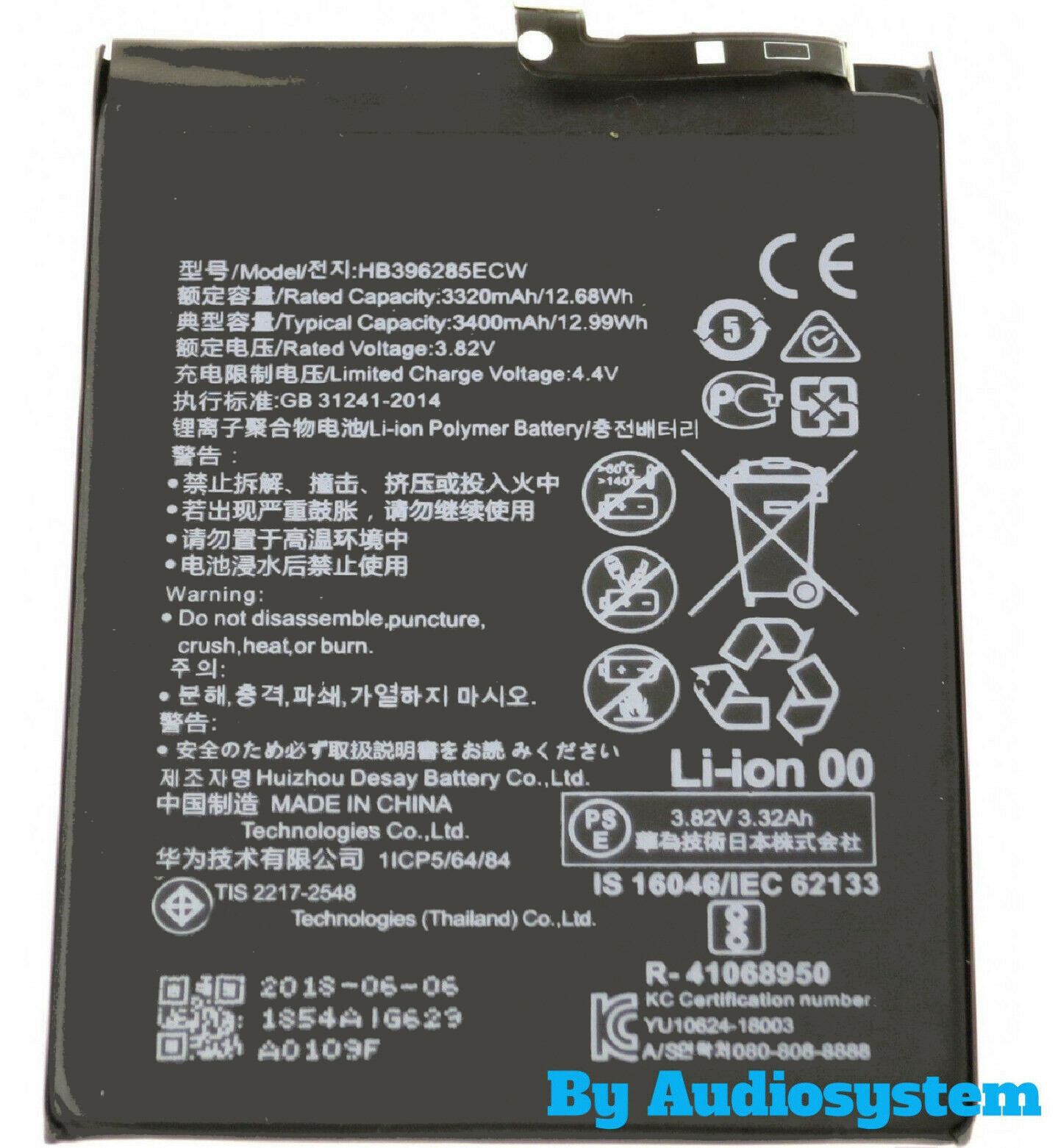 BATTERIA Adatta per HUAWEI PER P20, HONOR 10 V10 HB396285ECW EML-L09 3400MAH
