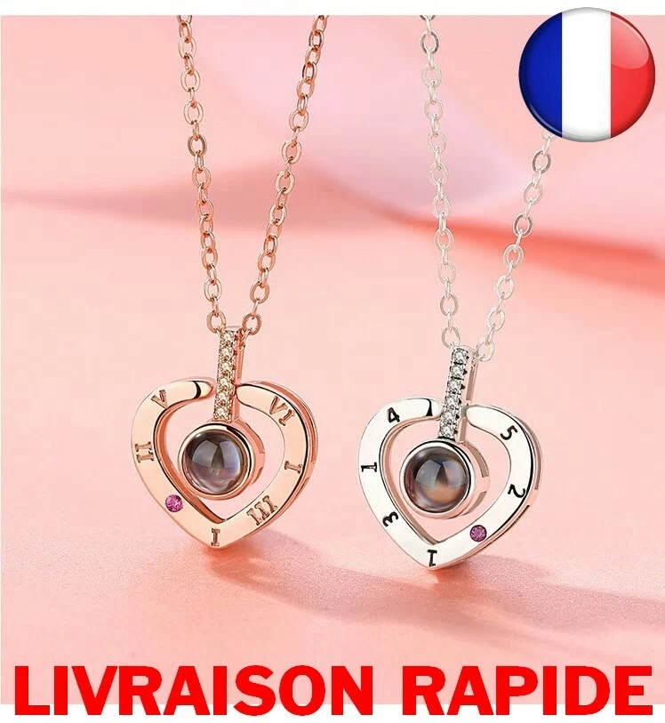 Pendentif Cœur Ancien Style Plaque Or Avec Message « Je T’aime » – Médaillon Photo En Pierre