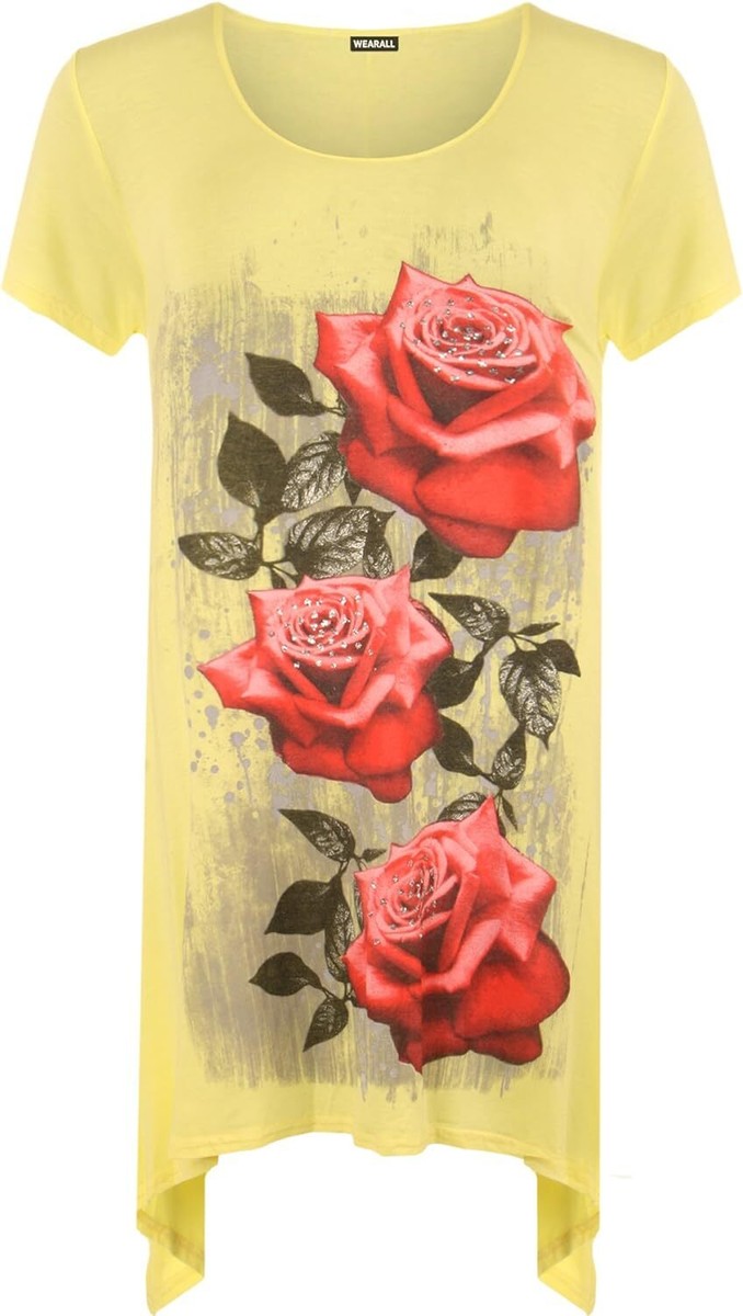 WearAll Women's Plus Size Glitter Rose Print Hanky Hem Top - Long Sleeve Loose Fit Blouse - View #6