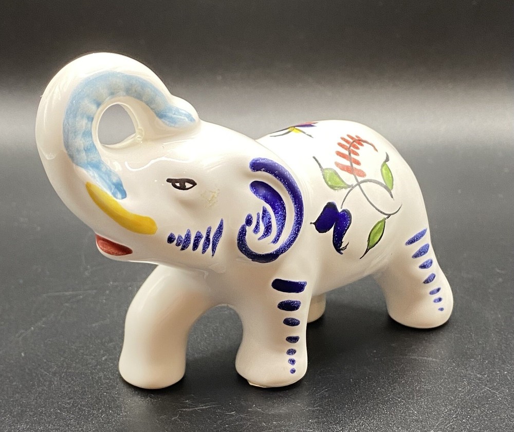 VTG DFG Decor Rouen Peint Main Hand Painted Porcelain Elephant Figurine, France