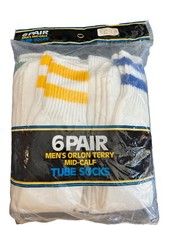 6 Pair Vintage men  s Orlon Terry Mid-Calf Tube Socks