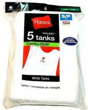 Hanes Boys' Tagless White Sleeveless Shirt Tank 5 Tanks SMALL-LARGE
