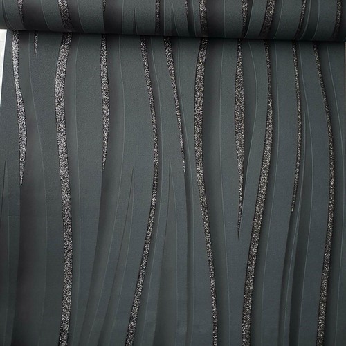 GLITTER SPARKLE CHARCOAL BLACK TEXTURED WAVE VINYL FEATURE WALLPAPER 3D GLITTER - Picture 2 of 4