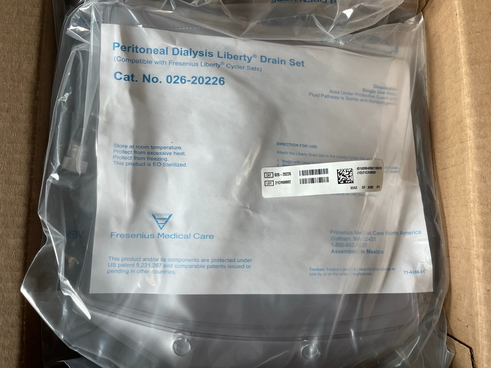 Box of 10 Fresenius Peritoneal Dialysis Liberty Drain Sets 02620226