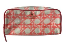 Kate Spade Cosmetic Bag White and Pink PVC Coated Cotton with Gray Lining