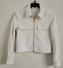 Nine West Size S Velvet Construction Zip up Off White Bomber Jacket w/Pockets