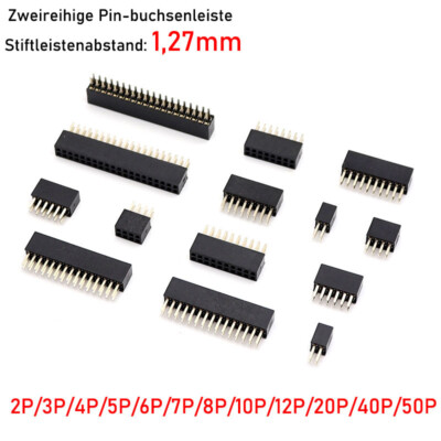 Abstand 1,27mm Zweireihig Buchsenleiste 2 - 50 Polig Gerade Pin Header Female