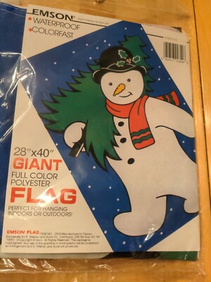 Christmas Snowman Yard Flag Christmas Tree 28'' x 40'' Emson NEW Sealed Holiday