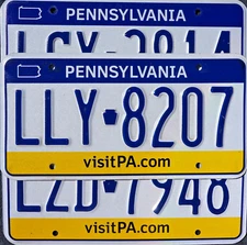 PENNSYLVANIA LICENSE PLATES Blue Letters Yellow Band License Plate Tags Random #