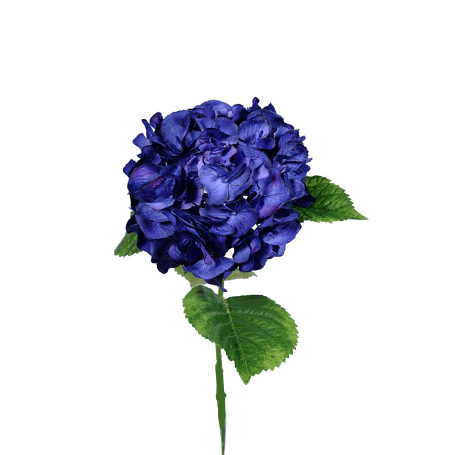 Faux Silk Hydrangea Flower and Leaf Dark Blue 70cm/27.5 Inch Stem