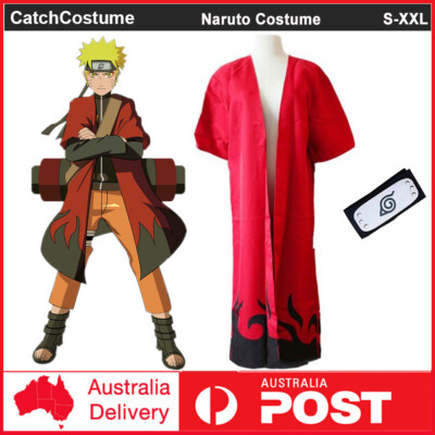 Anime Naruto Cosplay Costume Uzumaki Naruto Long Robe Cape Cloak with Headband