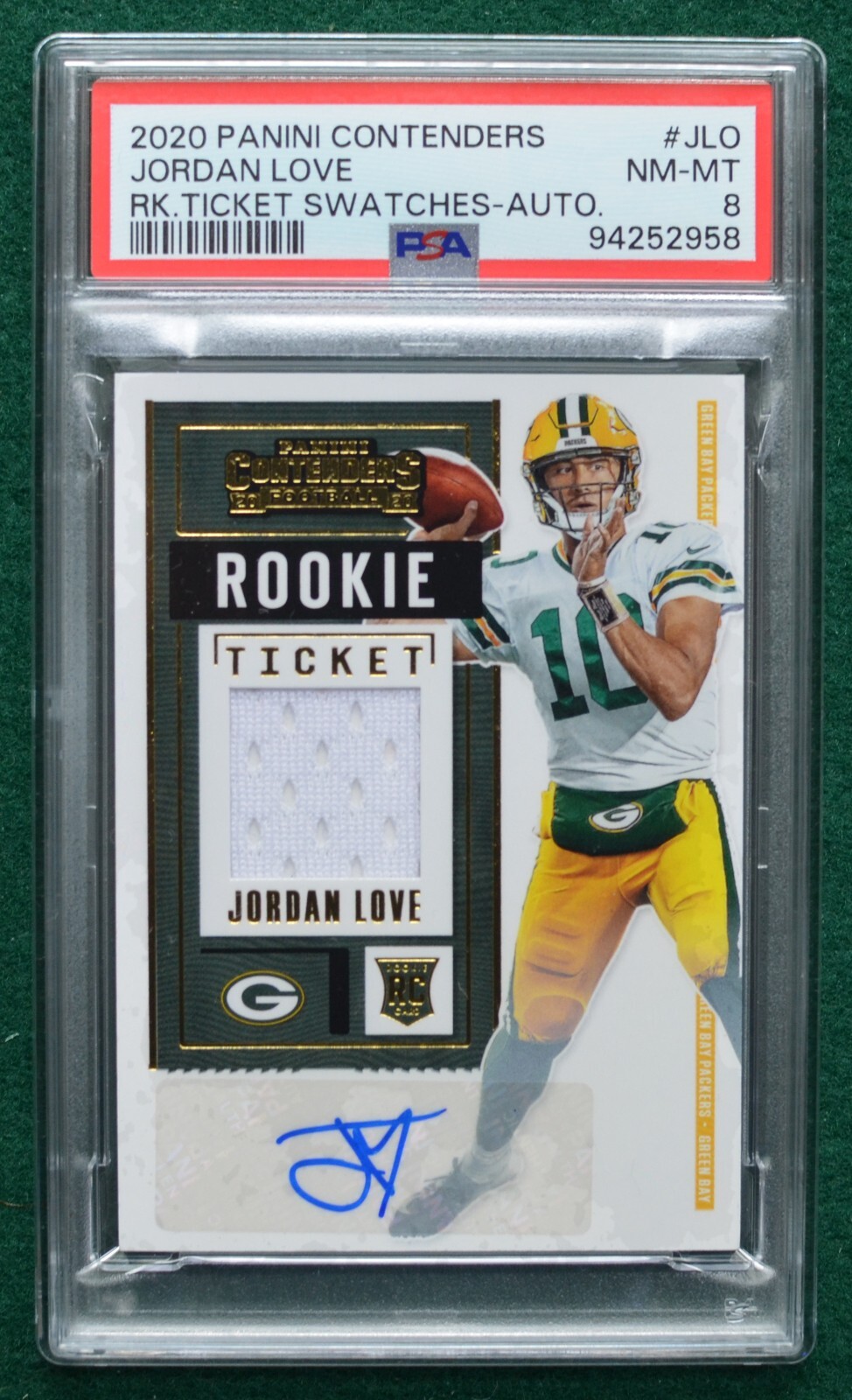 Jordan Love AUTO JSY /150 rookie card 2020 Contenders Rookie Ticket autograph RC