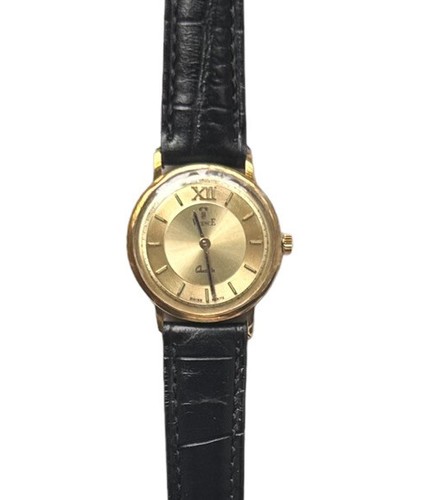 Vicence Vintage 14K Gold Crocodile Embossed Black Leather Band Milor Italy Watch - Picture 5 of 12