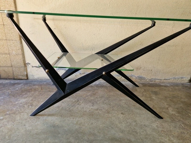 Angelo Ostuni Table basse à double plateau de verre Design 1950 50 Italie - Photo 2/4