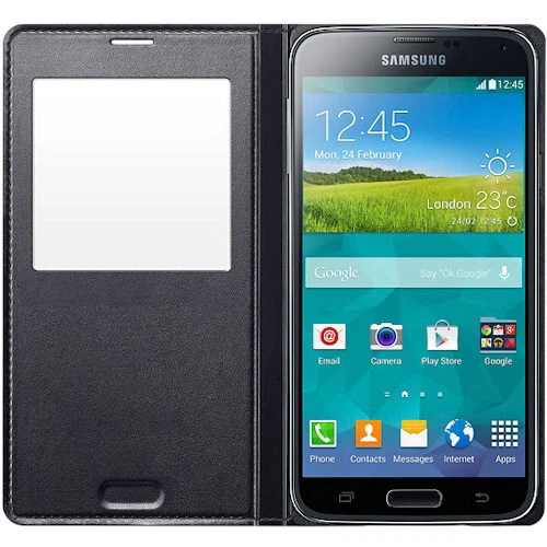 Original Samsung Black Clear Area Flip Case Cover For Galaxy S5 - Image 3 of 3