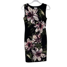 Calvin Klein Career Wear Romantic Dress Womens 6 Black Abstract Floral Art Print