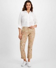 Tommy Hilfiger Womens Floral-Print Ditsy Ham Sand Pants Beige Size 6 MSRP 60