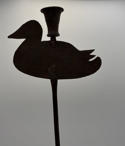 Vintage Primitive Duck Wrought Iron Tall Rustic Tripod Candlestick Holder 16"