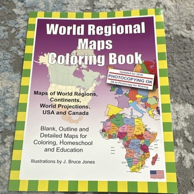 World Regional Maps Coloring Book by J. Bruce Jones Paperback Ages 4-8 English