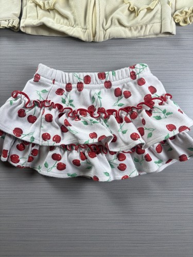 Vintage Hoodie Jacket Skirt Set Girls 12 Months Cherry Print Ruffle Fleece Outf - Picture 2 of 10