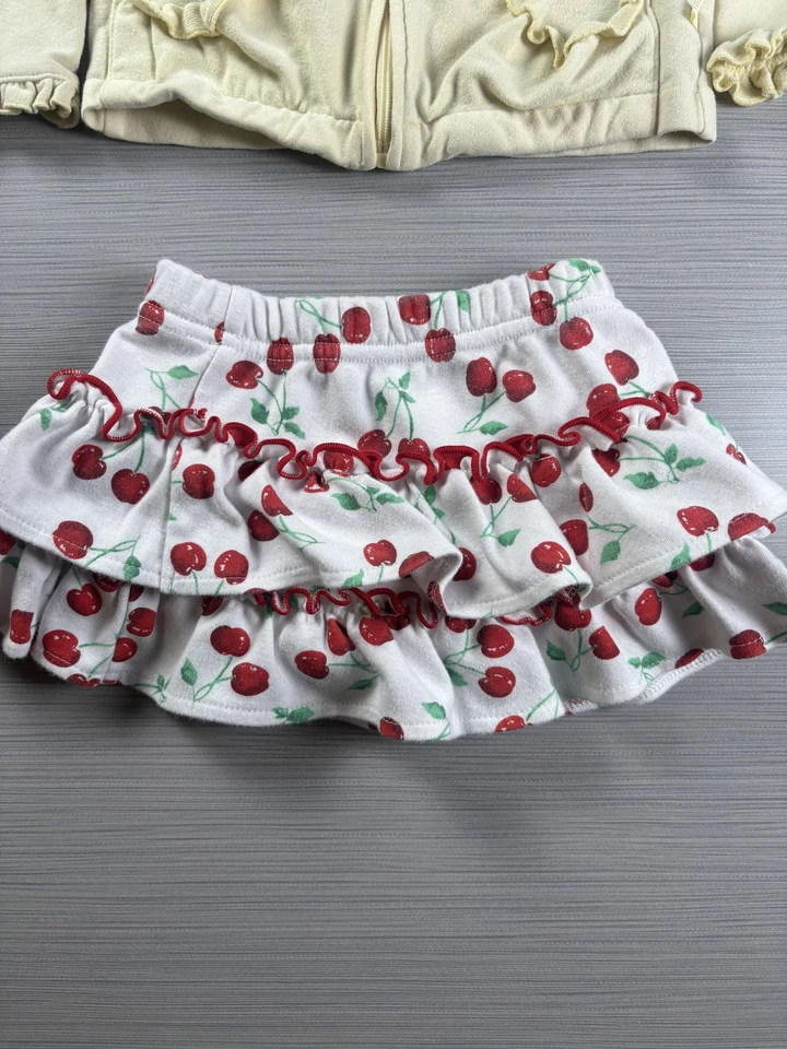 Conjunto de falda chaqueta con capucha vintage niñas 12 meses estampado de cereza volantes polar outf Foto 2 de 4