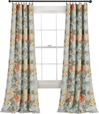 Elegant Blue  Green Floral Curtain Set 2 Panels - 52" W x 84" L Room Darkening