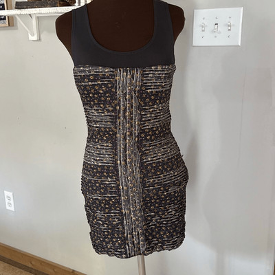 Free people gray floral mesh ruffle bodycon mini dress size small boho fitted