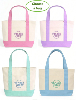 #ad TRADER JOE#x27;S MINI PASTEL CANVAS TOTE BAG NEW SPRING PASTEL COLORS CHOOSE $14.99