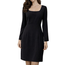 Tahari Levine Dress 10 P 10P Black 3/4 Long Sleeve Stretch Sheath
