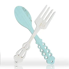 Jetec 2 Pieces Large Fork and Spoon Wall Decor Wooden Spoon Shaped Wall Sign ...