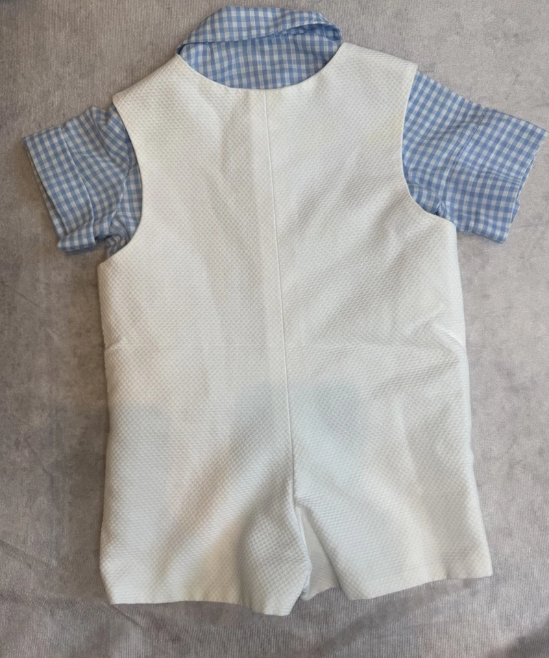 Mono de cumpleaños para niños pequeños de colección mameluco talla 24 meses camisa guinga 2 piezas Foto 4 de 4