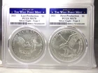 2021 W American Silver Eagle 2-Coin Set Type 1 & 2 PCGS MS70
