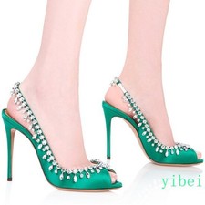 Fashion Women's Peep Toe Rhinestones Slingbacks Dress Banquet Shoes High Heel OL