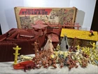 Marx Fort Apache Stockade W/ Cabin OG Box Figures Fencing Canoes Etc