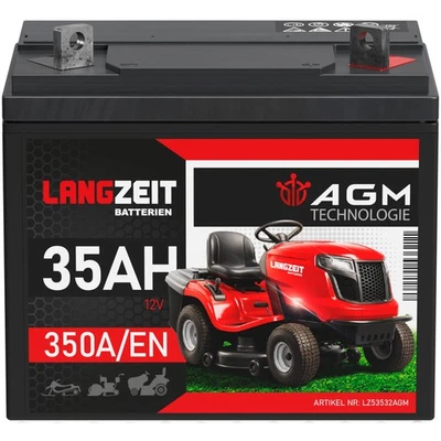 LANGZEIT BATTERIEN Rasentraktor Batterie 12V 35Ah AGM Aufsitzmäher 30Ah 28Ah 26Ah Plus Pol Rechts