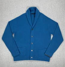 $458 Greyson Ottawa Shawl Cardigan Wool Cashmere Blue Sweater Men's XL MSP23S80