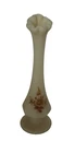 VTG Fenton? Custard Satin Hand Painted Floral Signed Labeled Footed Bud Vase 8”