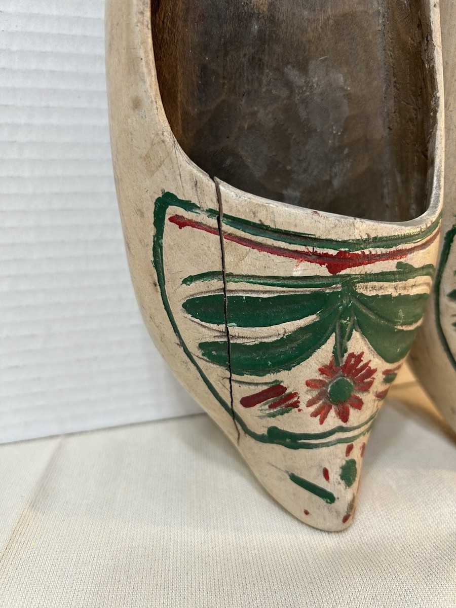 Antique Dutch Wooden Clogs Klomp Hand painted Signed Farm House Decorating  View 2