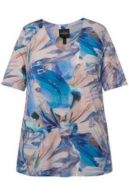 Ulla Popken Damen große Größen Slinkyshirt A Linie V Ausschnitt Halbarm 828566