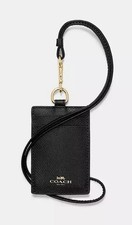 Coach ID Lanyard Women  s Black Crossgain Leather Card Holder Gold-tone Hardware