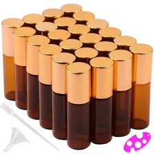 24 Pack 5ml Amber Glass Roller Bottles for Essential Oils,Roll on Bottle with...