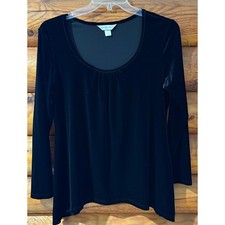 Christopher Banks Black Velvet Long Sleeve Tunic Top PXL Made in USA
